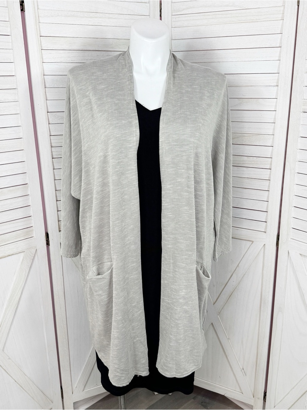 Donni Anthropologie Ribbed Knit Draped Kimono Cardigan Grey One Size Lagenlook